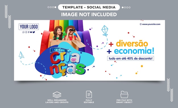 Social media banner children's day more fun and economy