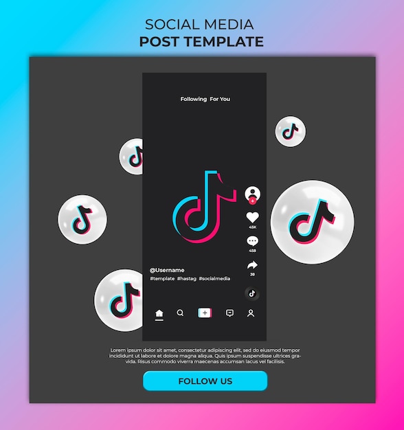 Social media banner post with TikTok window on a gradient background