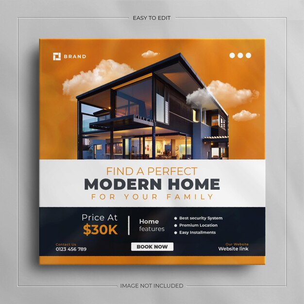 Social media banner for real estate house property and square instagram post template design.