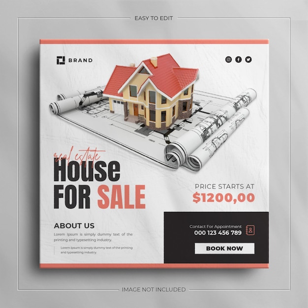 Social media banner for real estate house property and square instagram post template design.