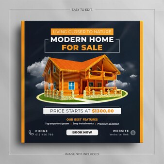 Social media banner for real estate house property and square instagram post template design.