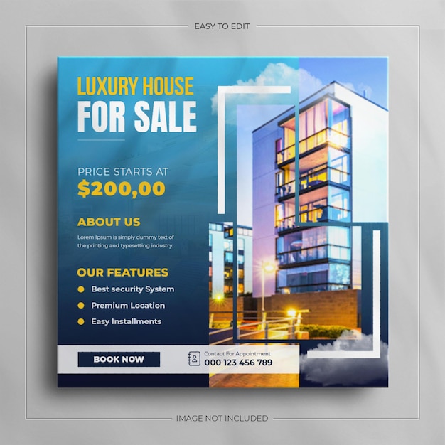 Social media banner for real estate house property and square instagram post template design.