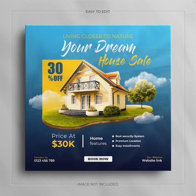 Social media banner for real estate house property and square instagram post template design.