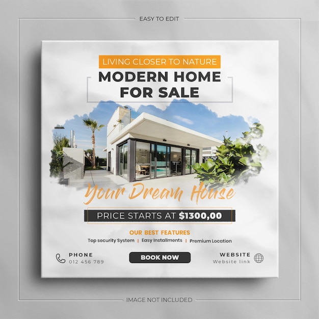 Social media banner for real estate house property and square instagram post template design.