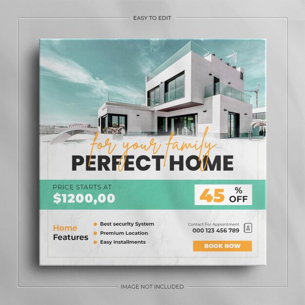 Social media banner for real estate house property and square instagram post template design.