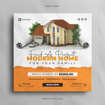 Social media banner for real estate house property and square instagram post template design.