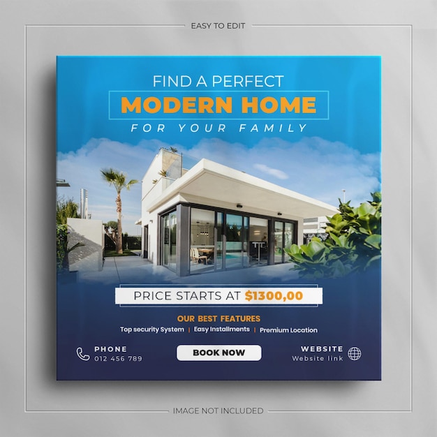 Social media banner for real estate house property and square instagram post template design.