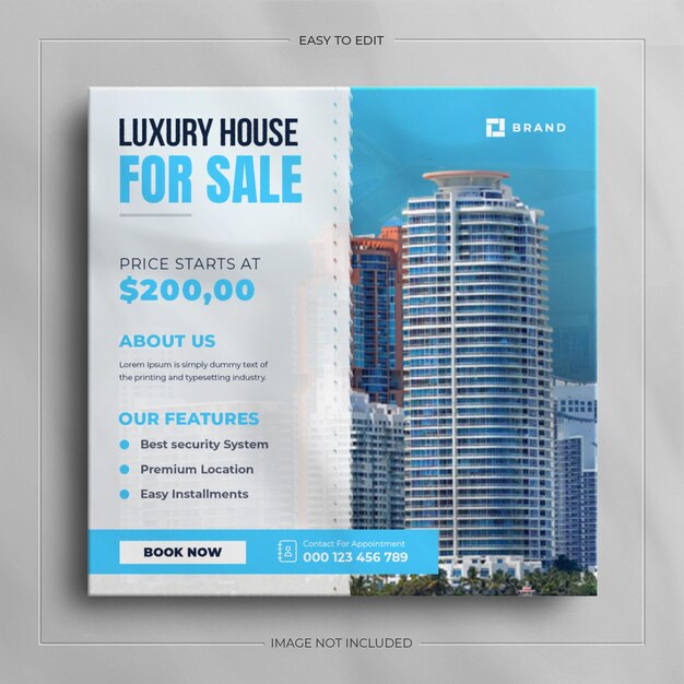 Social media banner for real estate house property and square instagram post template design.