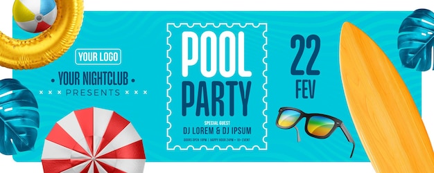 PSD gratuito festa in piscina estiva con banner sui social media