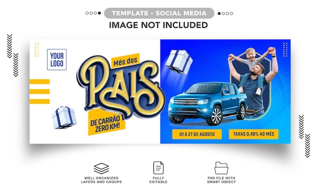 Free PSD social media banner template father's month with special offers for vehicle sales