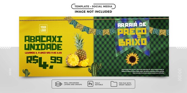 social media banner template of offers for sales in hortifruti