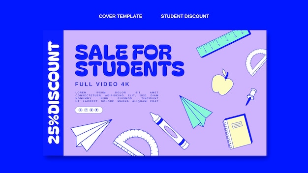 Free PSD social media cover template for student discounts and sale