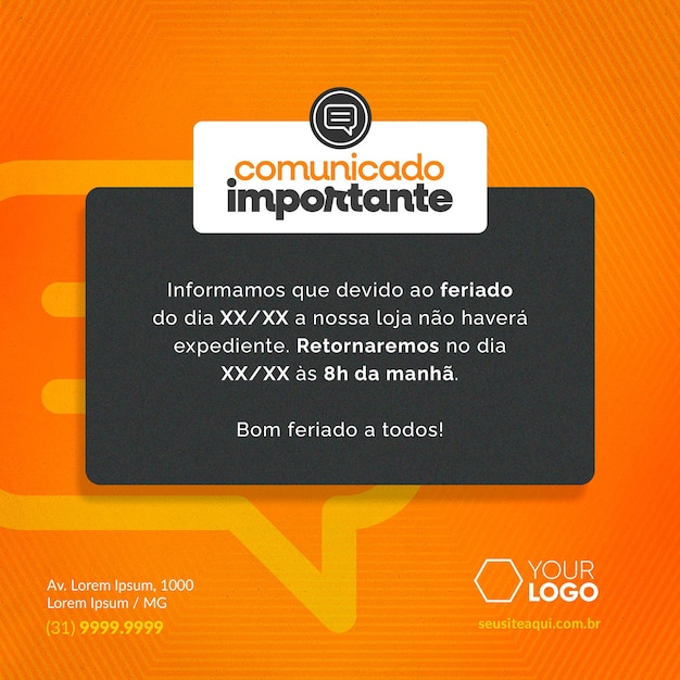 social media feed important announcement orange background