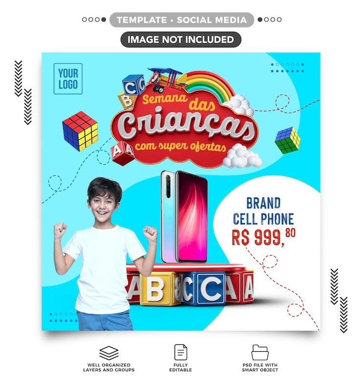 Free PSD social media feed instagram children's week with super offers
