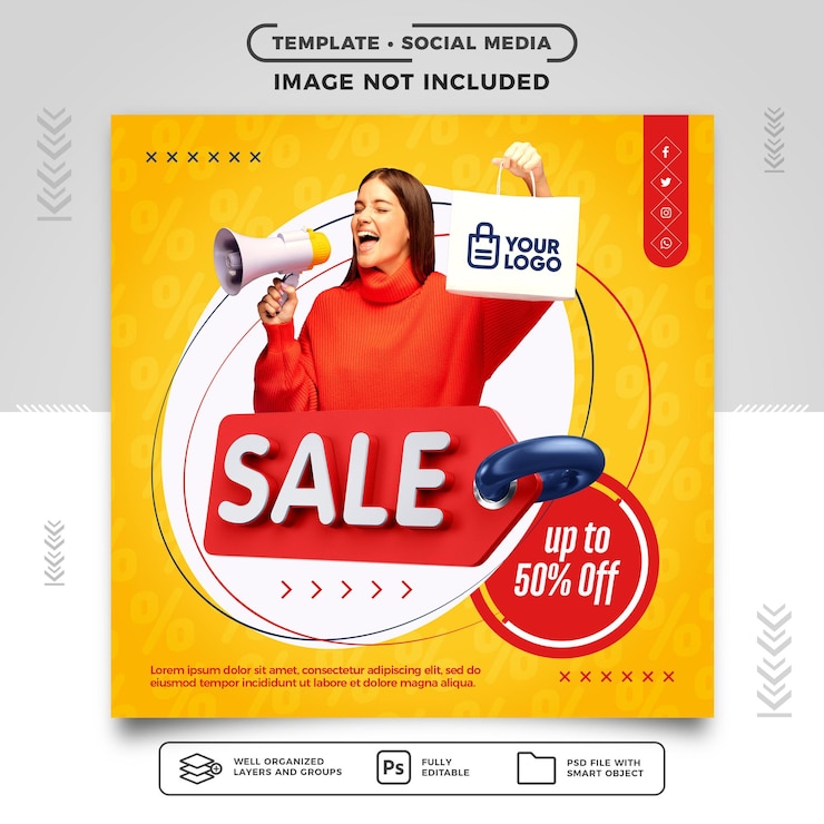 Free PSD social media feed super promotion up to 50 off