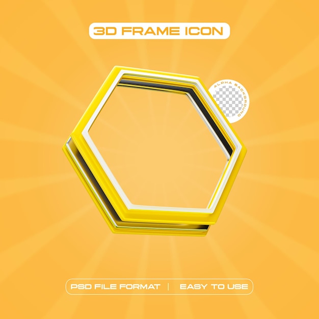 Social media hexagon profile frame 3d render illustration