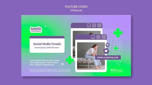 PSD gratuito modello di copertina di youtube per influencer dei social media