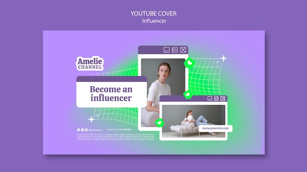 Modello di copertina di youtube per influencer dei social media