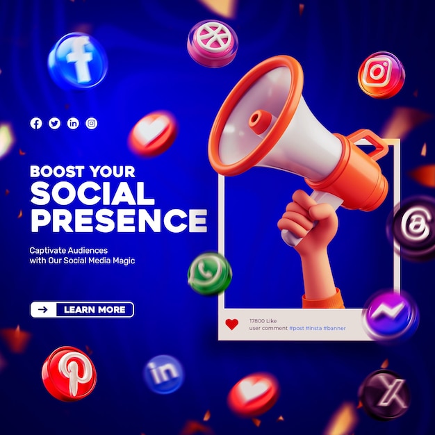 Free PSD social media instagram digital marketing concept 3d rendering post template