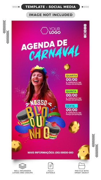 Free PSD social media instagram stories carnival agenda parade of block