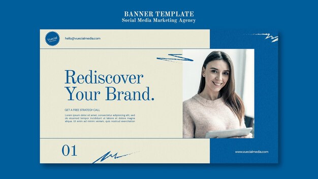 無料PSD ソーシャルメディアマーケティングエージェンシーのバナーデザインテンプレート