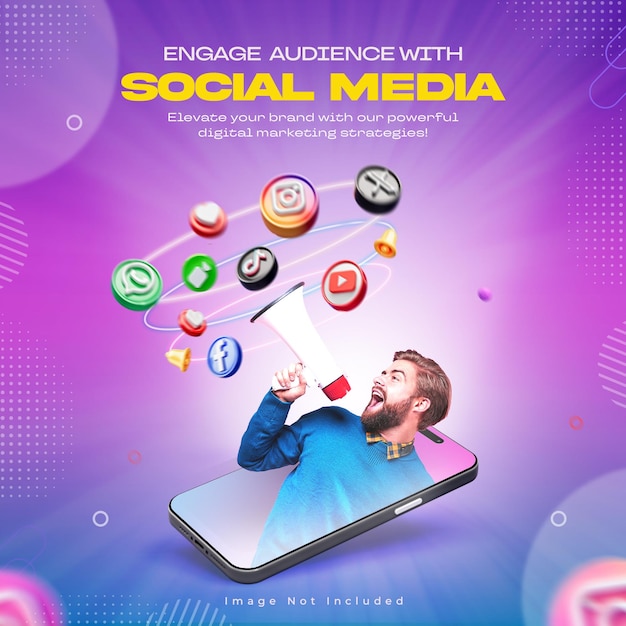 Free PSD social media marketing post template with social networking logos and icons