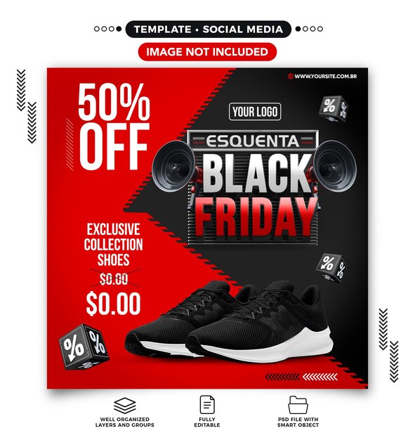 Social media post 3d render black friday to instagram with super offers and promotions