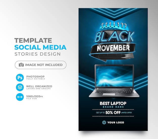 Social media post black friday 3d render template design for marketing campaign black november