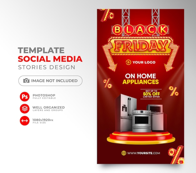 Social media post black friday 3d render template design for marketing campaign