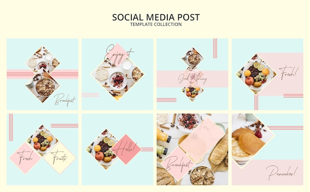 PSD gratuito raccolta di modelli di media sociali post con il concetto di colazione