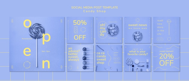 무료 PSD 사탕 가게 소셜 미디어 게시물 템플릿