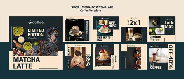 커피와 소셜 미디어 게시물 템플릿 테마