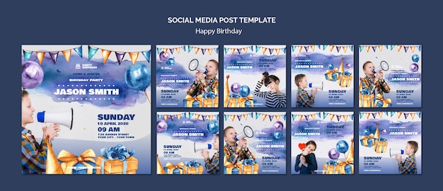 Modello di post social media con festa di compleanno