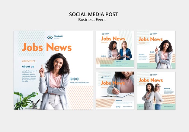 Social media post template with business woman concept