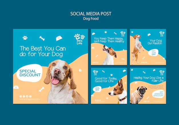 Modello di post social media con cibo per cani