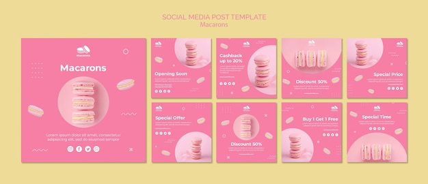 PSD gratuito modello di post social media con macarons