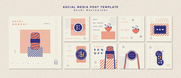 Social media post template with sushi restaurant