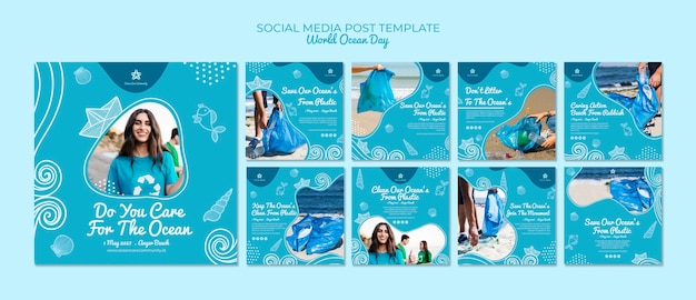 Free PSD social media post template with world ocean day