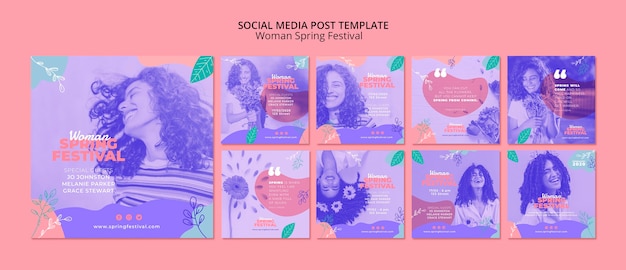 Free PSD social media post with woman spring festival