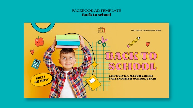 Free PSD social media promo template for back to school with hand drawn elements