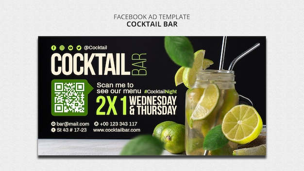 Free PSD social media promo template for cocktail bar