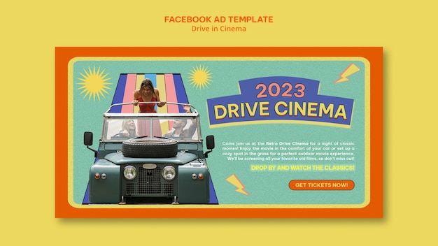 PSD gratuito modello promozionale sui social media per l'esperienza cinematografica drive-in