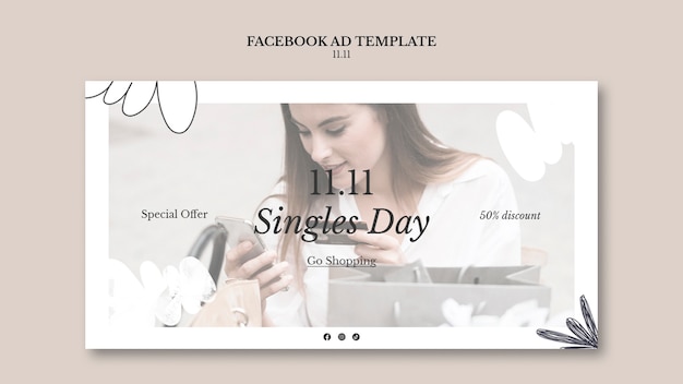 無料PSD 葉付きの 11.11 独身の日セールのソーシャル メディア プロモーション テンプレート