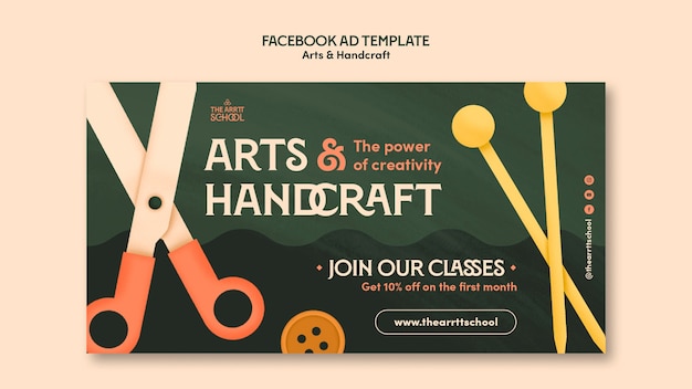 무료 PSD 예술 및 공예 수업을 위한 소셜 미디어 프로모션 템플릿