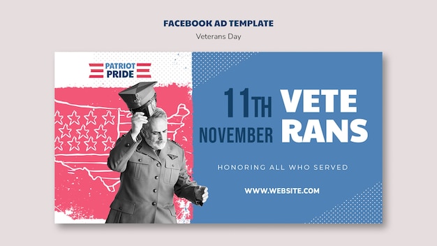 無料PSD 米国退役軍人の日のお祝いのためのソーシャルメディアプロモーションテンプレート