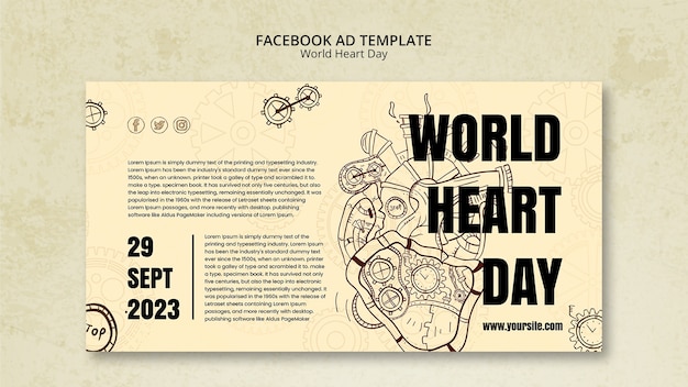 Рекламный шаблон в социальных сетях для информирования о всемирном дне сердца