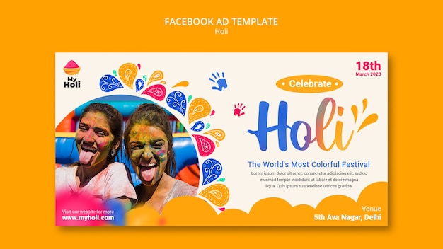 PSD gratuito modello promozionale dei social media per la celebrazione del festival holi