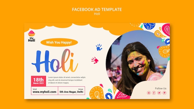 PSD gratuito modello promozionale dei social media per la celebrazione del festival holi