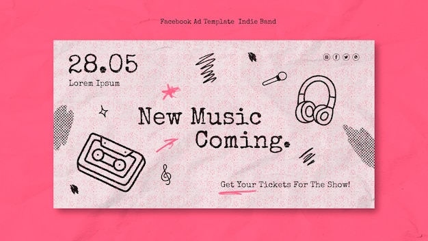 Modello promozionale sui social media per il concerto della band indie