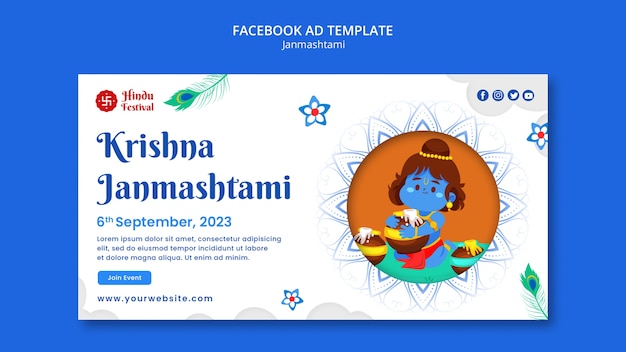 PSD gratuito modello promozionale sui social media per la celebrazione di janmashtami